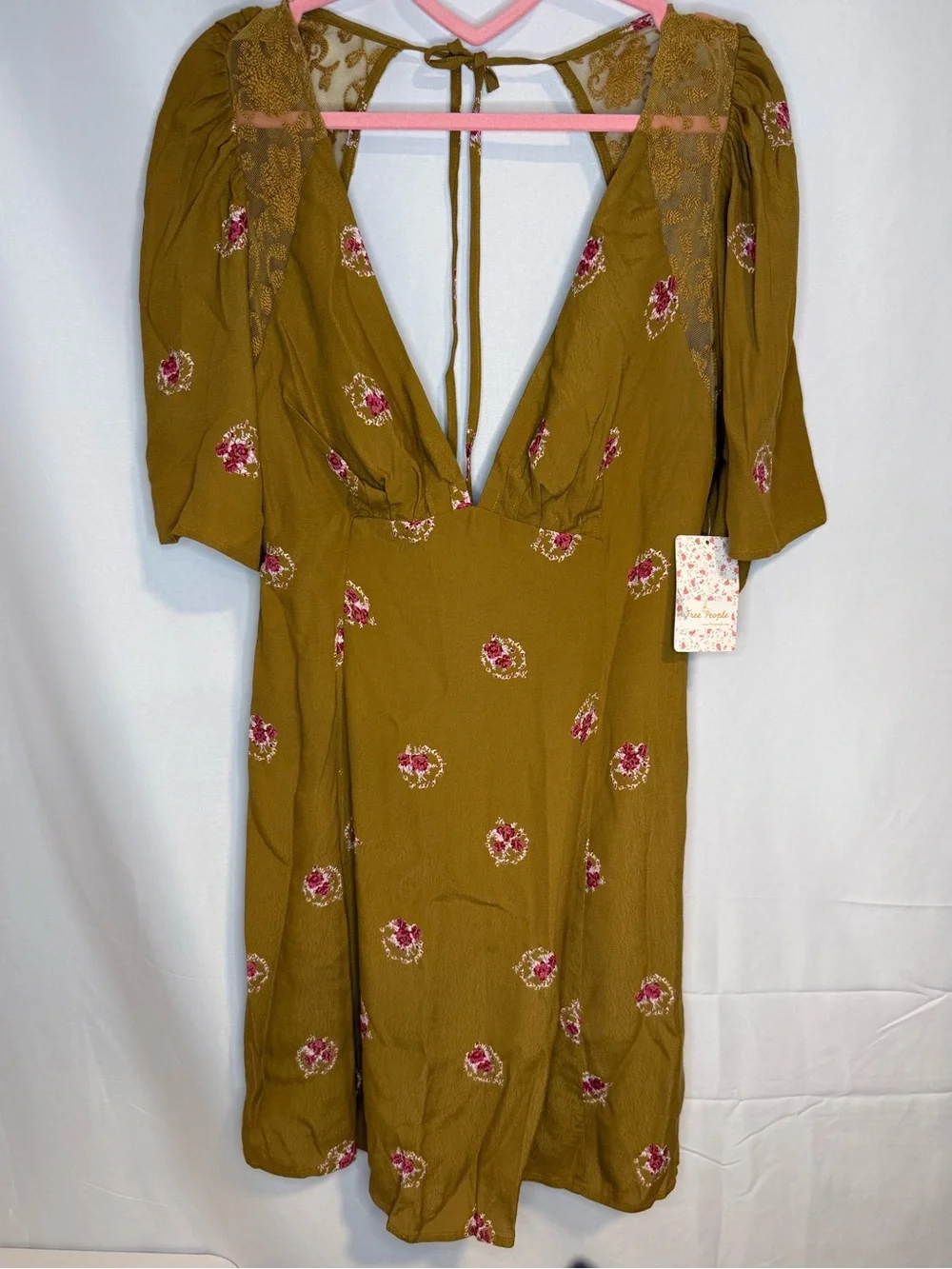 Free People NWT Floral Lace Open Back Mini Dress Size 2 - Picture 2 of 8